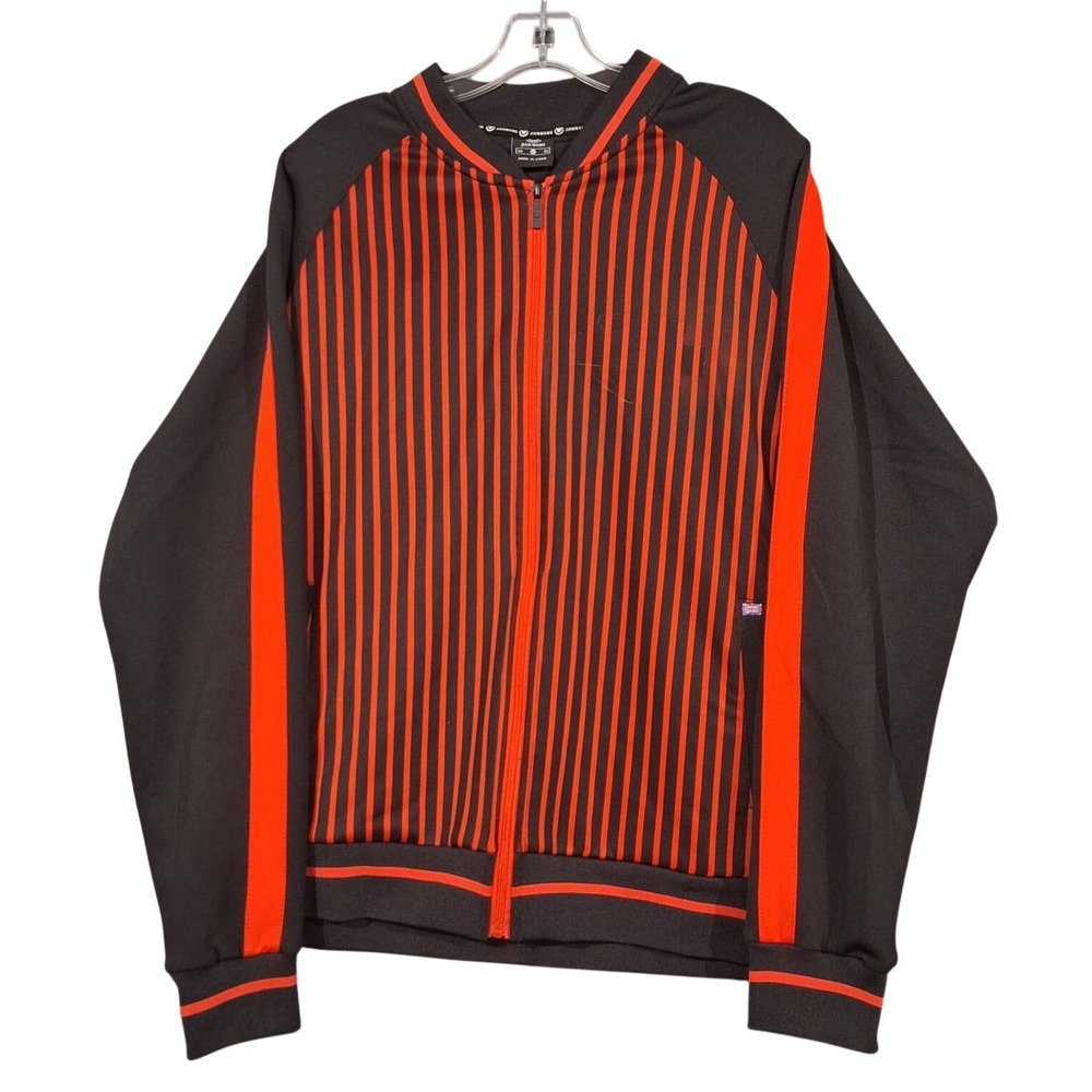 Jian Wang Harley-Davidson Eagle Patch Track Jacket Mens XL Orange Black Striped